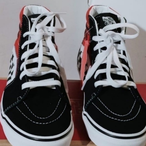 VANS Off The Wall Sk8-Hi Checkered black red Sneaker, Youth 7Y / Women's 8.5 - Picture 9 of 11